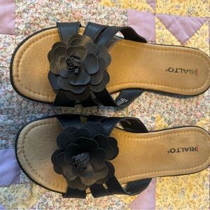 Rialto Black Flower Accent Sandals